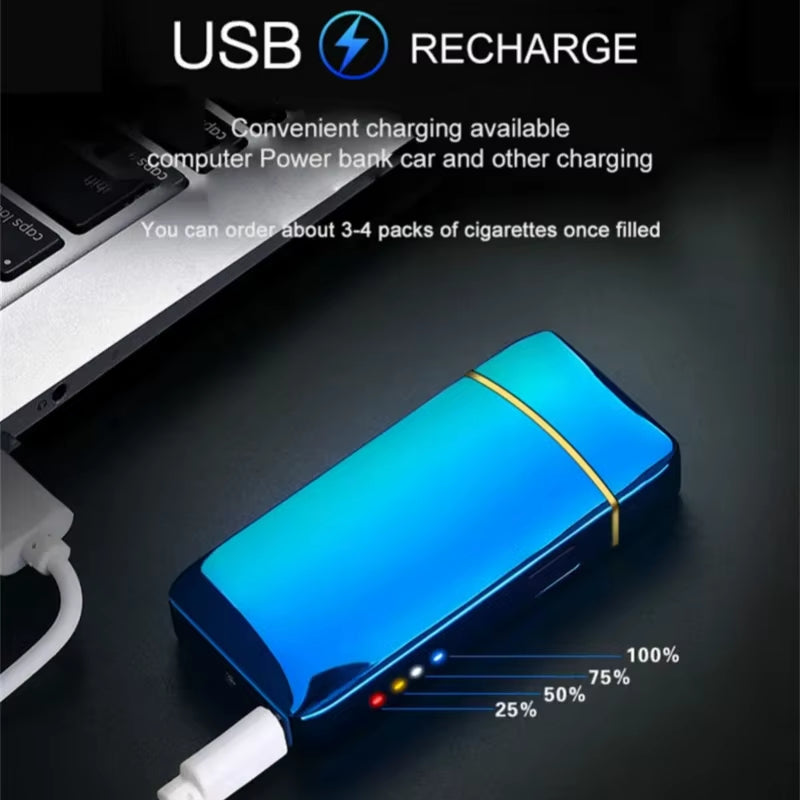 Electric Windproof Metal Lighter Double Arc Flameless Plasma Rechargeable USB Lighter LED Power Display Touch Sensor Lighters