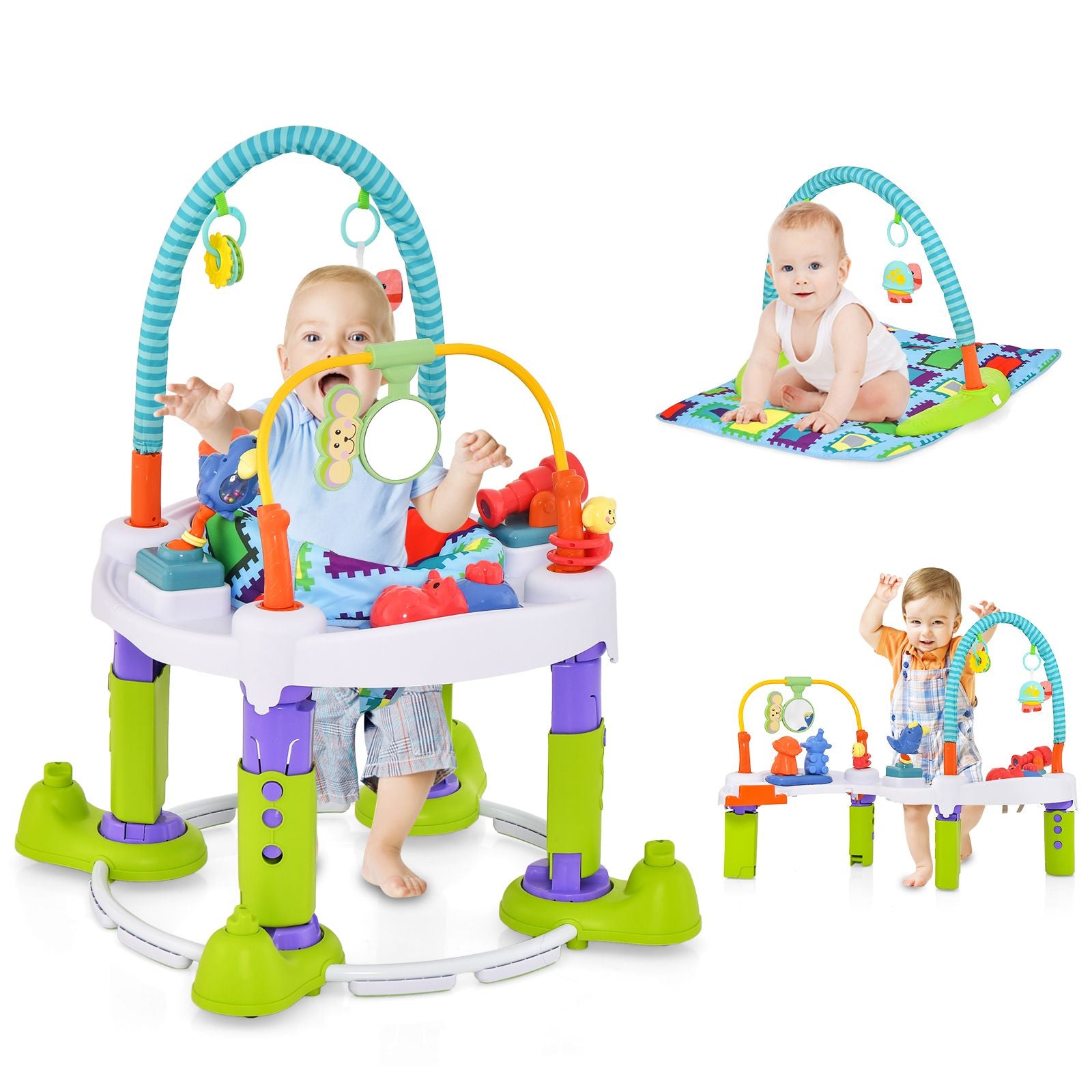 4-In-1 Baby Bouncer Activity Center with 3 Adjustable Heights
