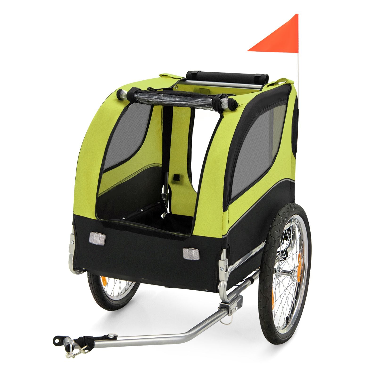 Folding Pet Bike Trailer with 3 Zippered Doors and 8 Reflectors