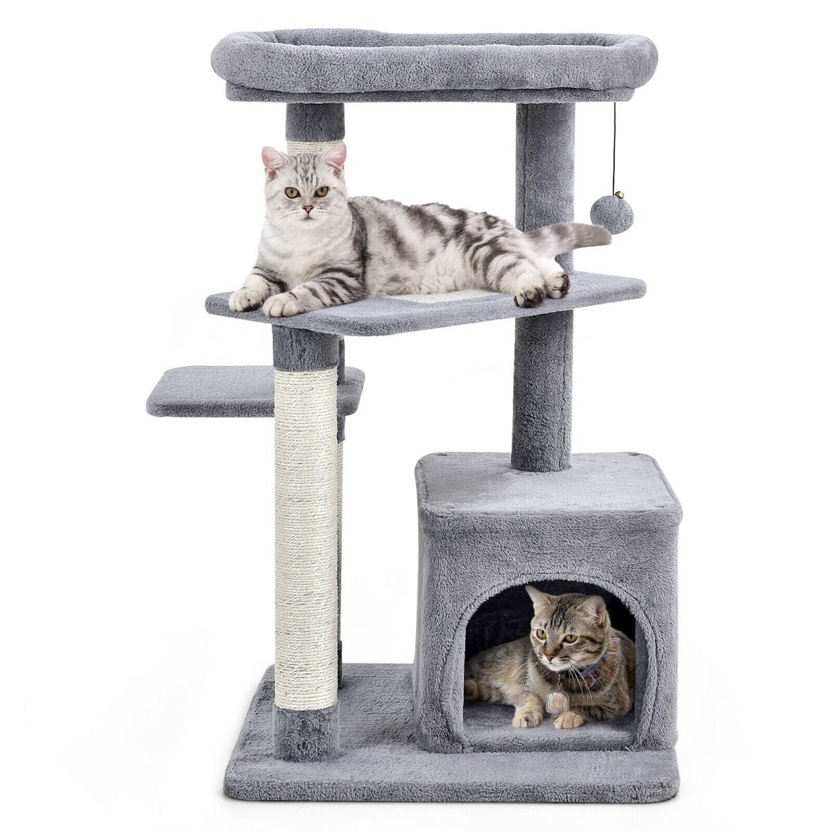 4-Layer Cat Tree with Scratching Posts Cat Condo Dangling Ball