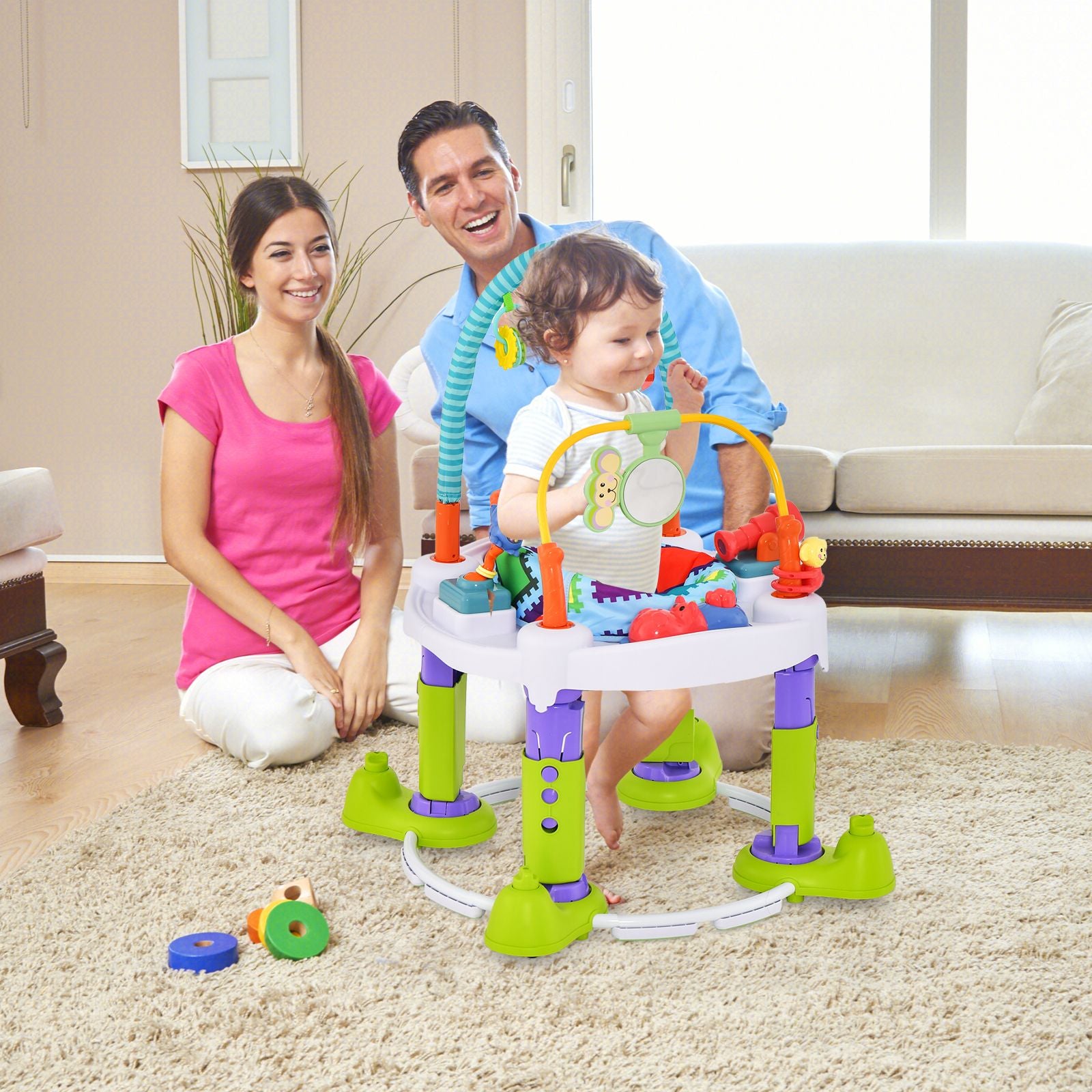 4-In-1 Baby Bouncer Activity Center with 3 Adjustable Heights