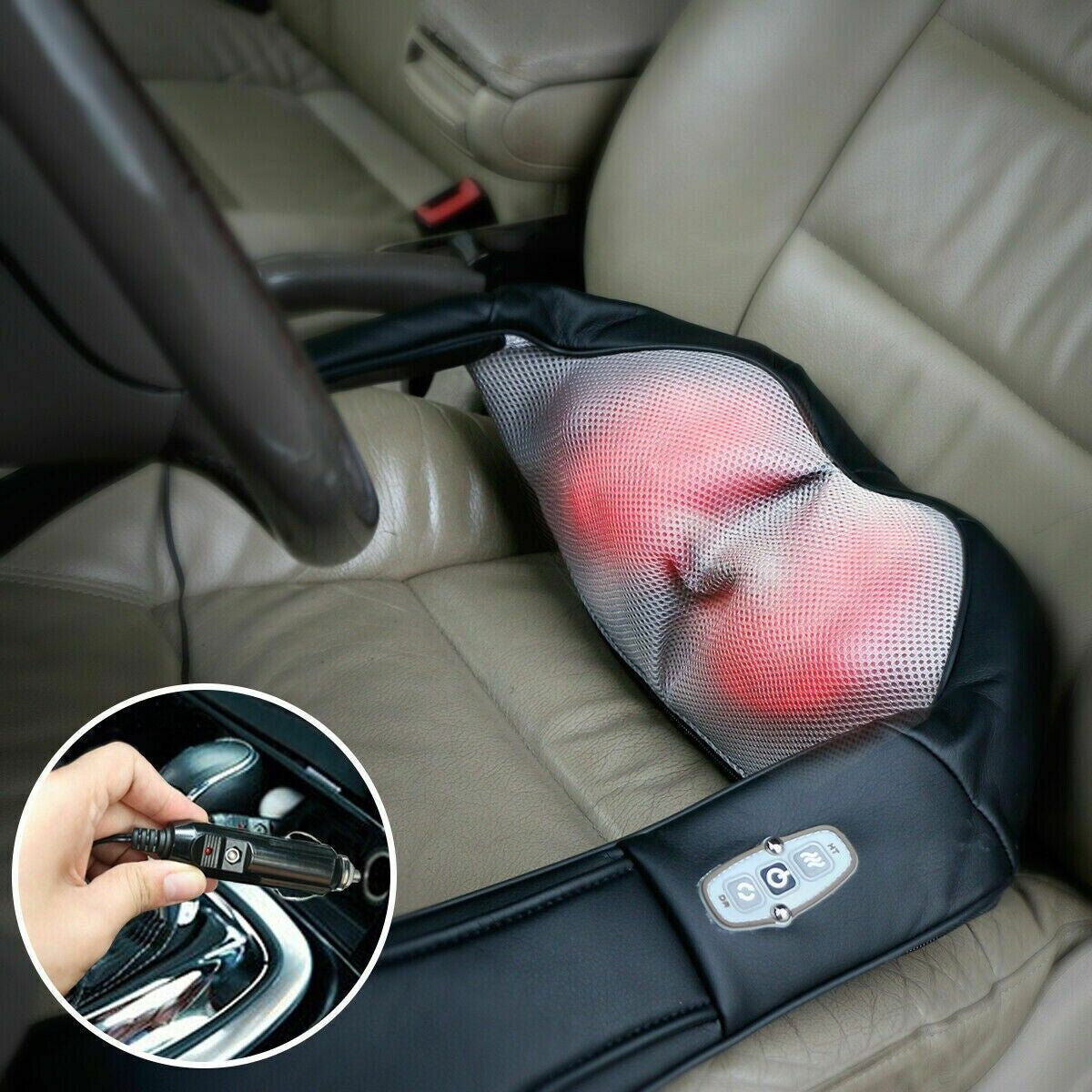Electric Shiatsu Back Neck Shoulder Massager with Heat Kneading Body Car Home UK